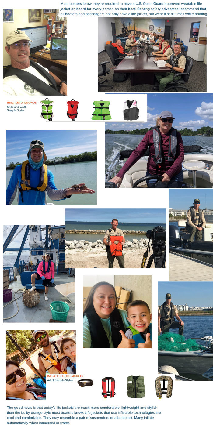 employees wearing lifejackets montage