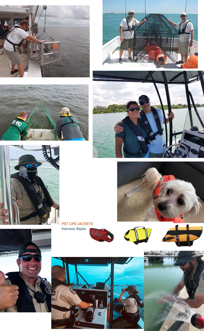 employees wearing lifejackets montage