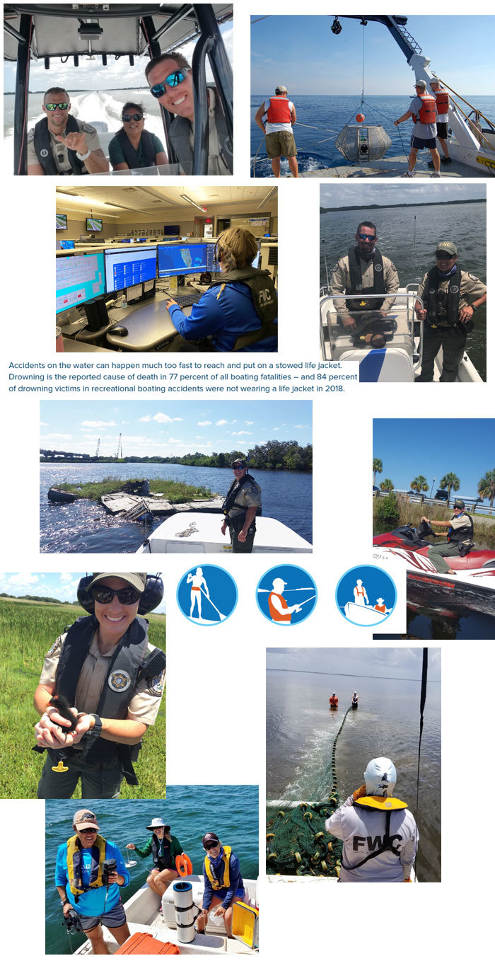 employees wearing lifejackets montage