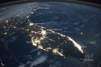 A view from space of city lights at night in Florida