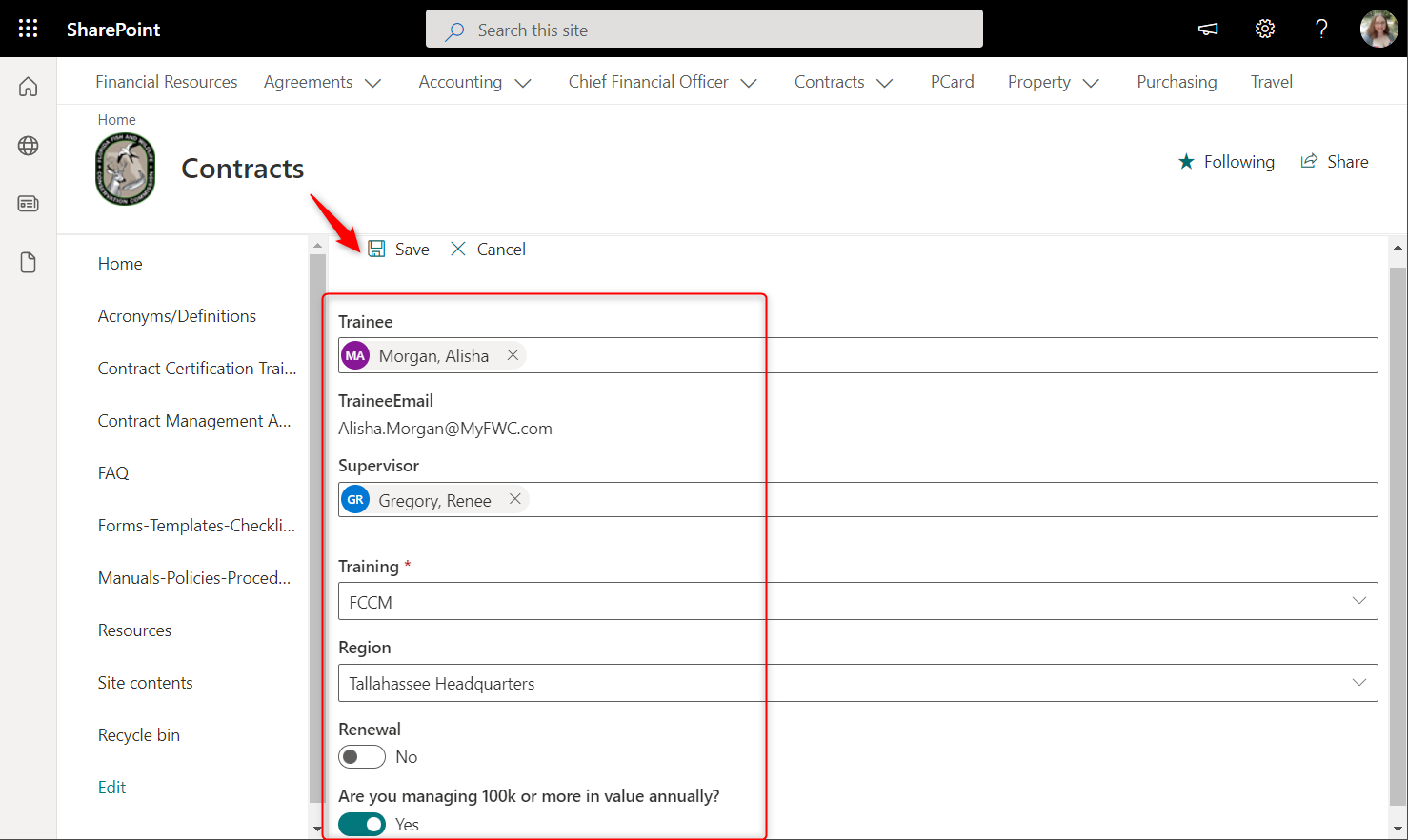 Screenshot of Completed Waiting List  Request Form