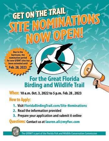 Flyer announcing the opening of new site nominations for the Great Florida Birding and Wildlife Trail