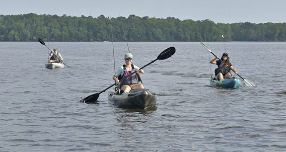 kayak anglers on lake