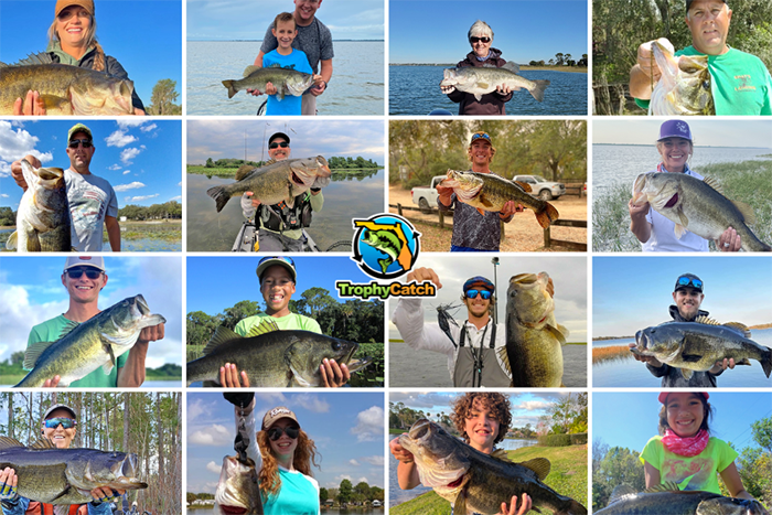 montage of anglers holding trophy size bass