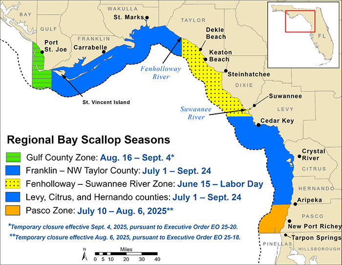 map showing scallop zones and dates of seasons