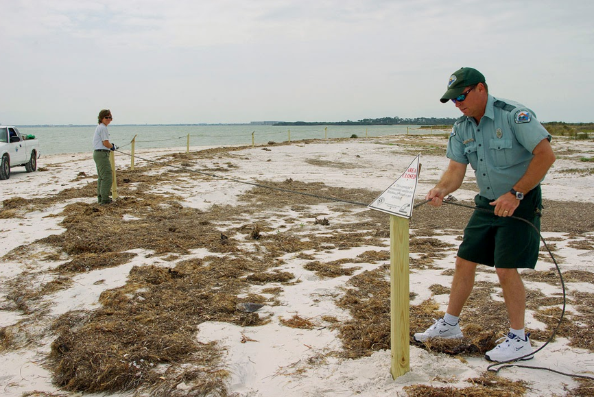 FSA partner putting signs around a shorebird colony 