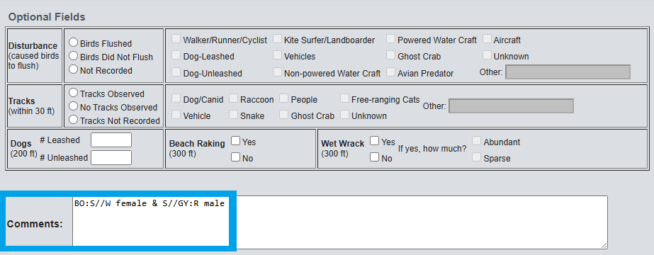Nest Site Visit Comment Example