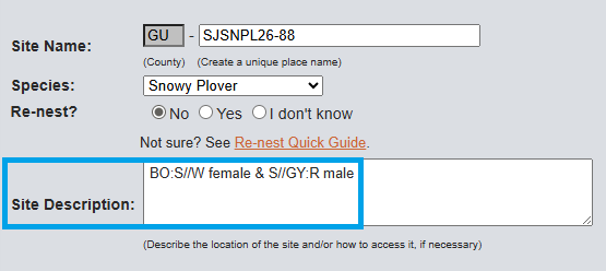 Solitary Nest Site Description Example
