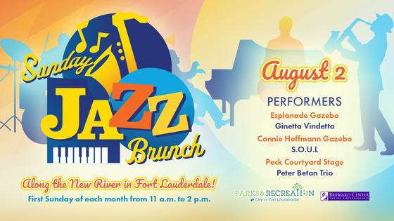 August 2. Peck Courtyard, Peter Betan Trio. Esplanade Stage, Ginetta Vindetta. Connie Hoffmann Gazebo, S.O.U.L.