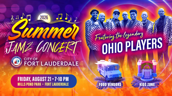 Summer Jamz Concert featuring the legendary Ohio Players. Friday, August 21. 7-10 PM. Mills Pond Park. Food Vendors. Kids Zone.