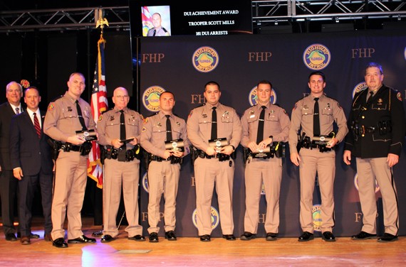 Six Florida Highway Patrol state troopers are recognized as part of the 'DUI 100,' those who arrested 100 or more in 2022 for impaired driving.