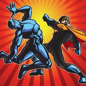 superhero and villian illustration