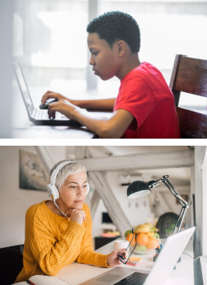 teen and older adult on laptops