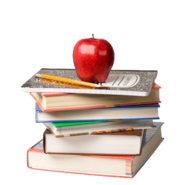 Pile of books with an apple on top