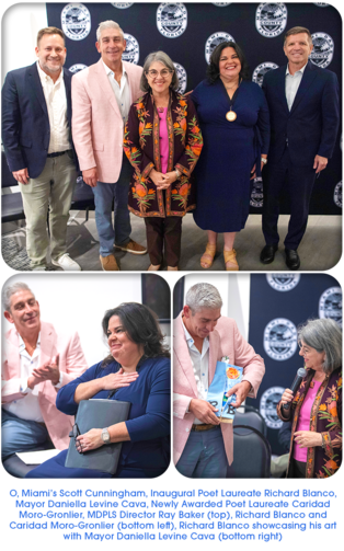 Scott Cunningham, Richard Blanco, Mayor Daniella Levine Cava, Caridad Moro-Gronlier, MDPLS Director Ray Baker