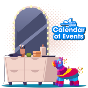 An illustration of a makeup mirror with a piñata nearby