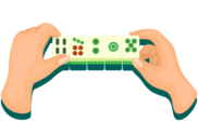 Illustration of hands holding a set of mahjong tiles