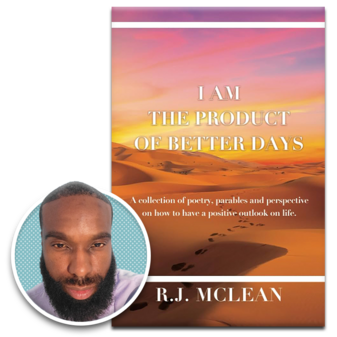 Headshot of author R.J. McLean next to a copy of his book