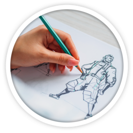 A character designer sketching out a new cartoon character