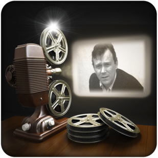 Film projector casting a beam of light onto a screen in a darkened room