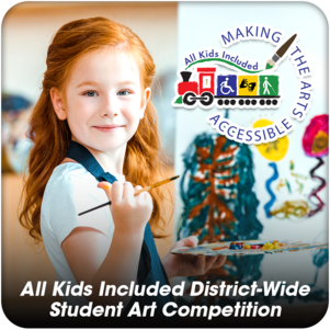 A young girl smiling showing off her colorful artwork