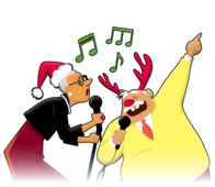 Elderly couple singing karaoke