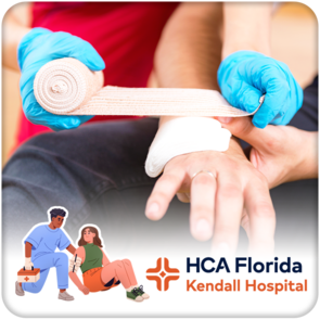 Practicing bandaging a wound