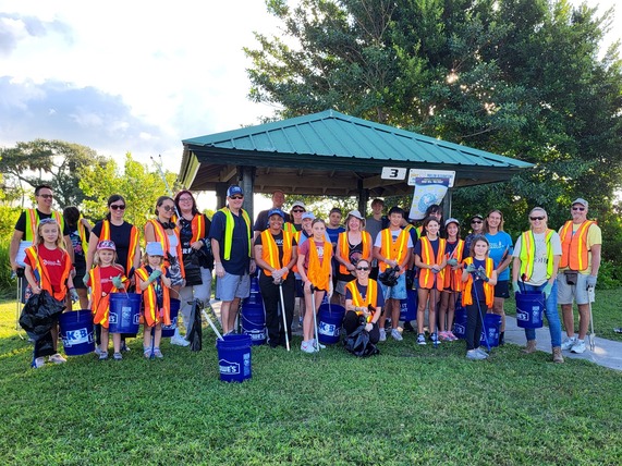 Volunteers picking up trash