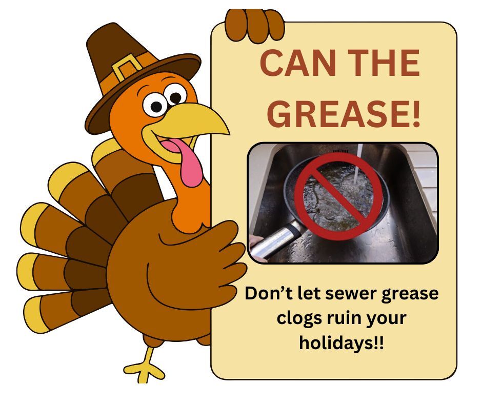 Image of a turkey holing a sign that says can the grease