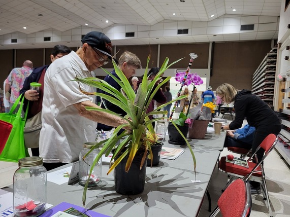 People looking at giveaways at the 2025 Florida friendly landscaping seminar