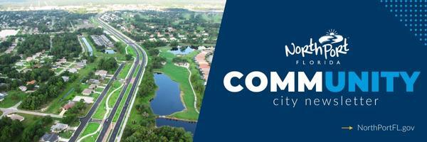 City newsletter header 2023 aerial photo showing city on a sunny day