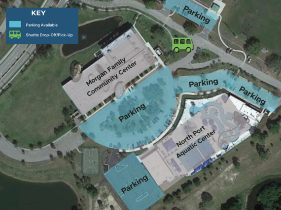 Parking and shuttle pick up at the Morgan Family Community Center