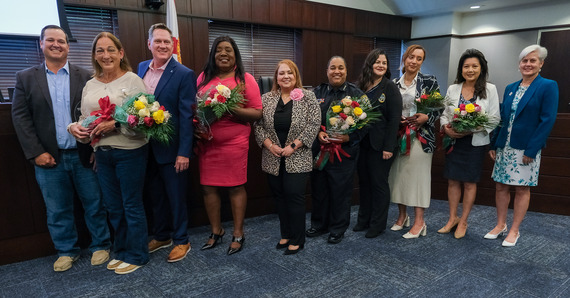 Commissioners and Woman Warrior Award winners. District 5 Commissioner Ricky Booth and Pam Plylar, District 3 Commissioner Brandon Arrington and Kissimmee City Commissioner Angela Eady, District 2 Commissioner Viviana Janer and Osceola Corrections Chief Yuberky Almonte, Twis Lizasuain and Osceola Commission Chair Cheryl Grieb.