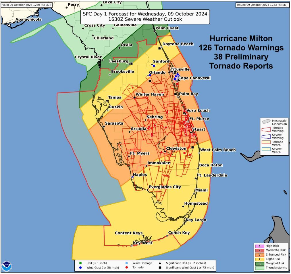NHC map - Milton tornadoes