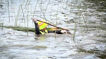 Worker in high water