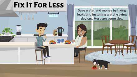 cartoon couple discussing saving water