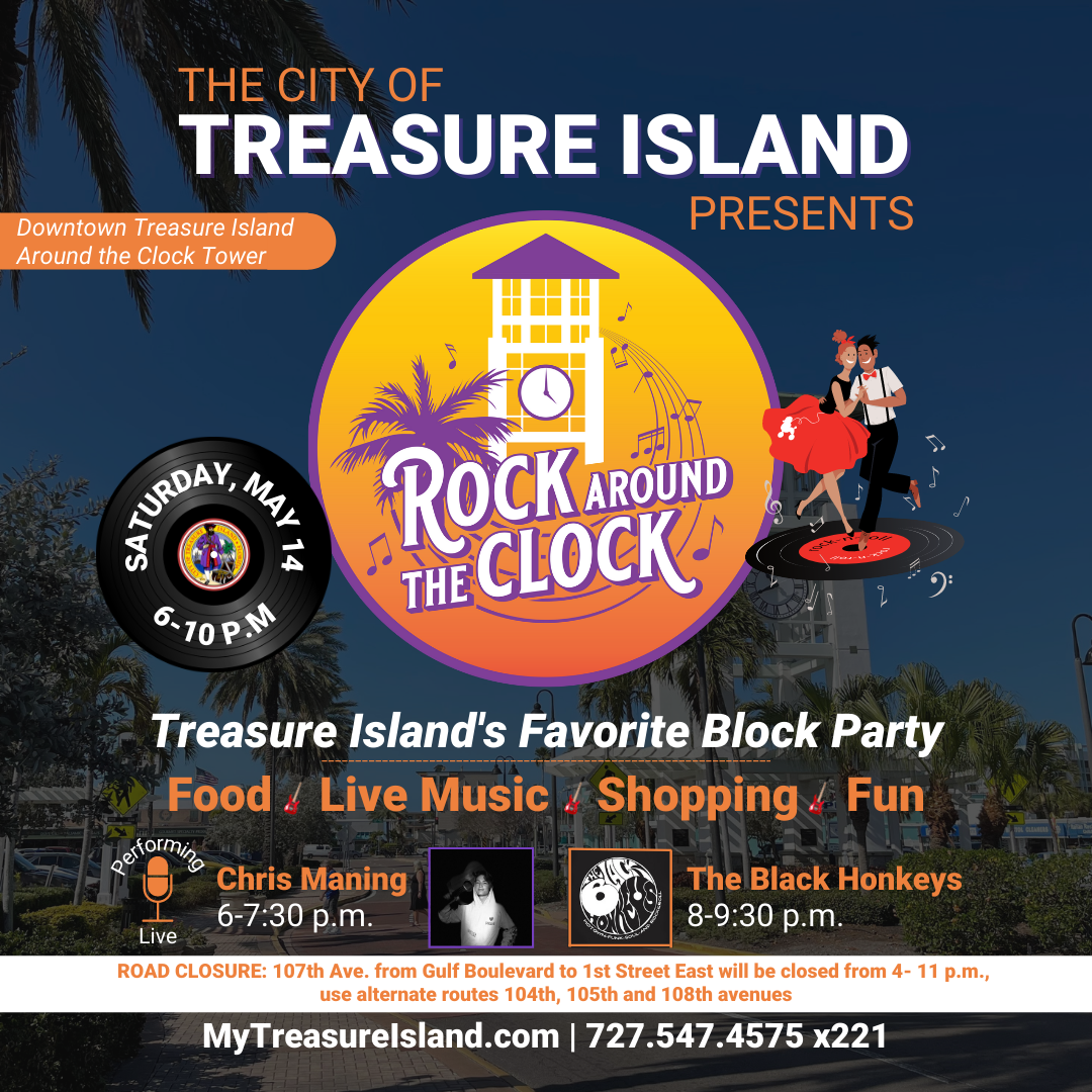 City of Treasure Island's favorite block party is back, Rock Around the Clock will be on May 14 from 6- 10 p.m.