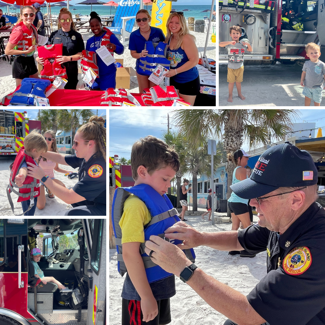 Treasure Island Fire Rescue Life Jacket Giveaway Photo Collage
