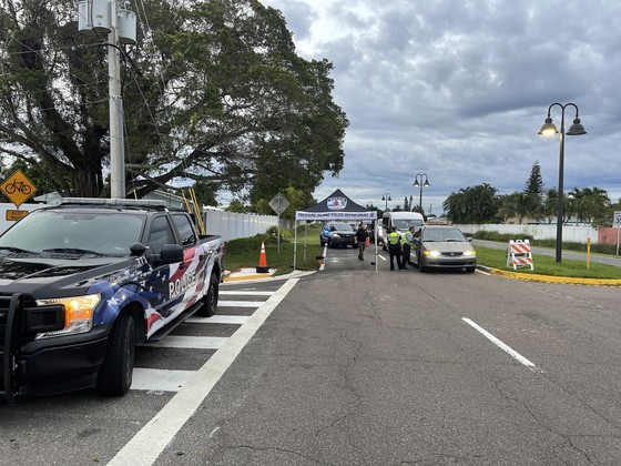 Treasure Island Police setting up roadblock on the Treasure Island Causeway