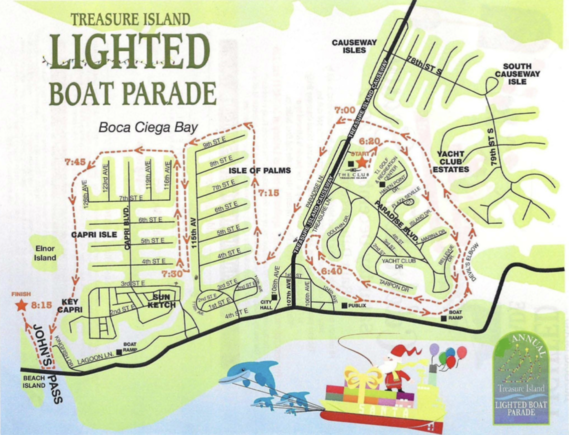 Treasure Island Lighted Boat Parade map