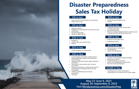 Disaster Preparedness Sales Tax Holiday list