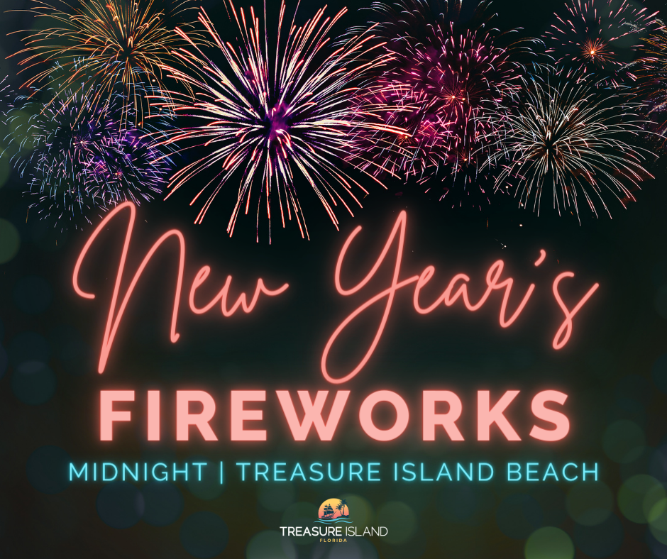 New Year's Eve Fireworks at midnight on Treasure Island Beach
