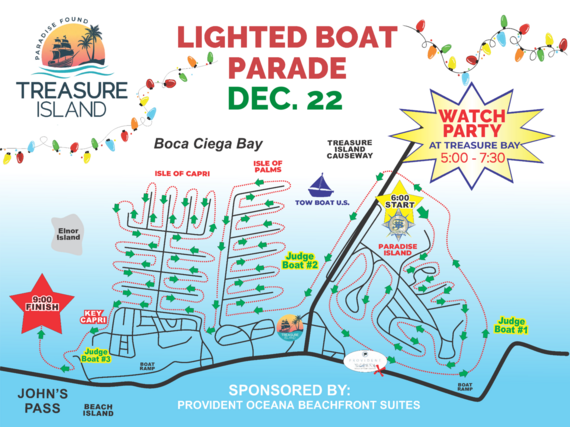 Holiday Lighted Boat Parade Updated Map with date of Dec.ember 22