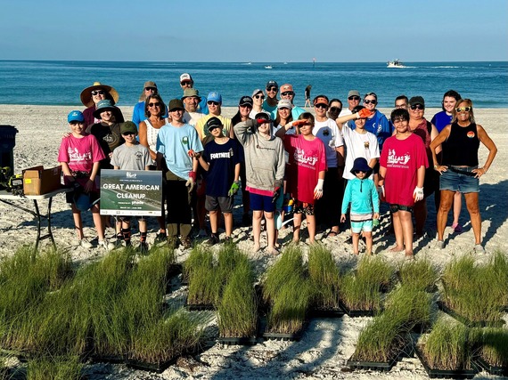 Group picture of volunteers at the APril 2024 Sea Oat Planting event on Treasure Island Beach