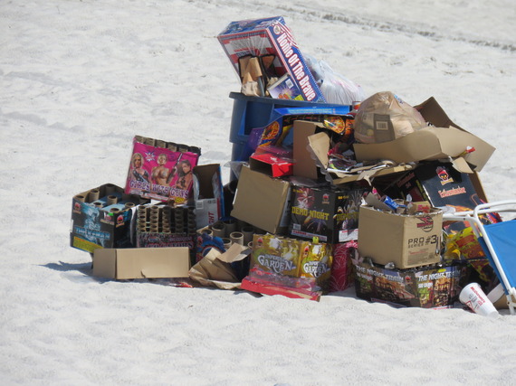 Used personal fireworks left on beach