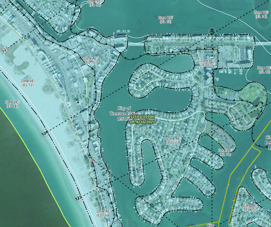 Flood map of Treasure Island