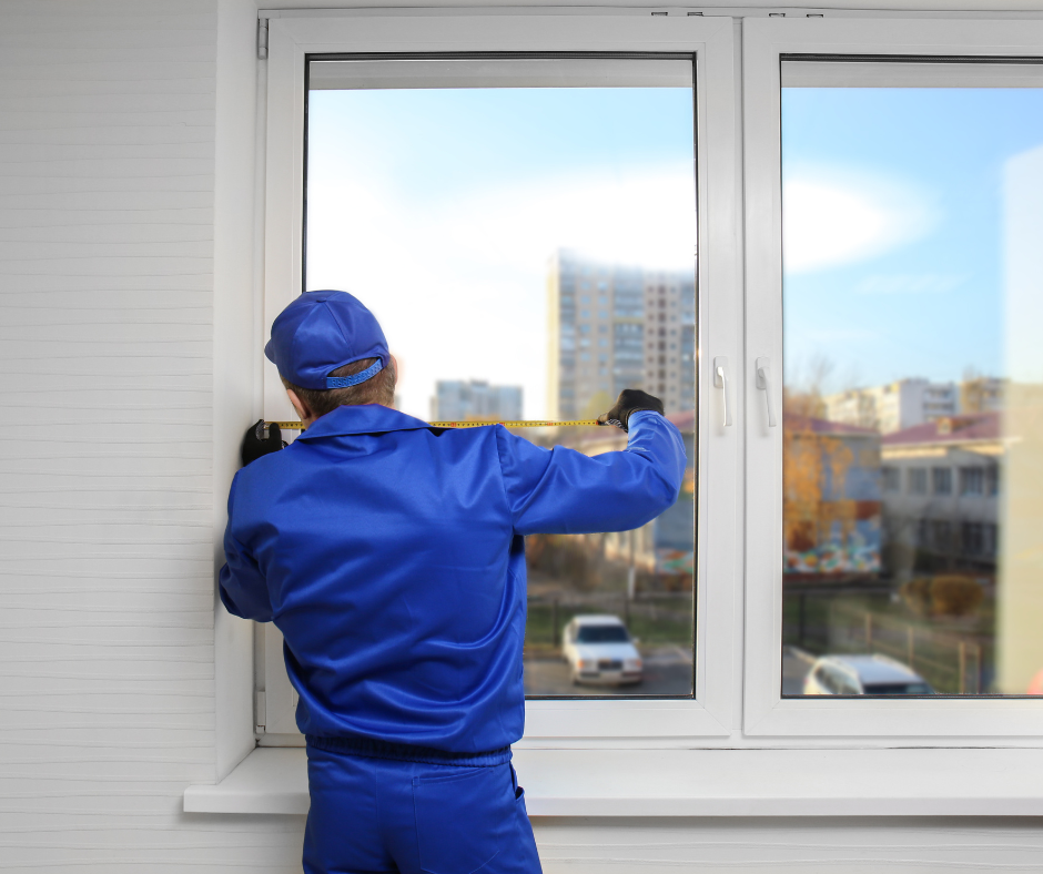Repairman fixing a window
