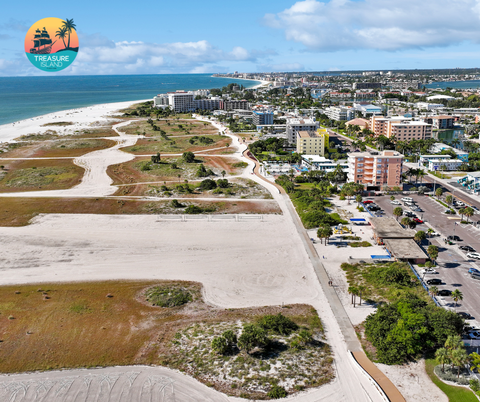 Aerial view of Treasure Island Beach looking north