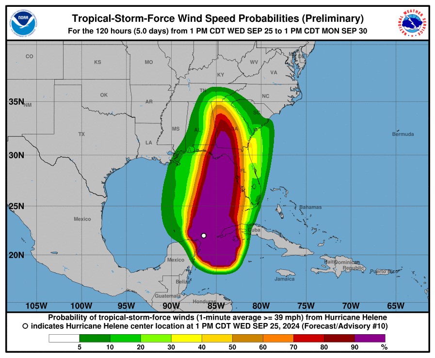 Hurricane Helene Windspeed Map