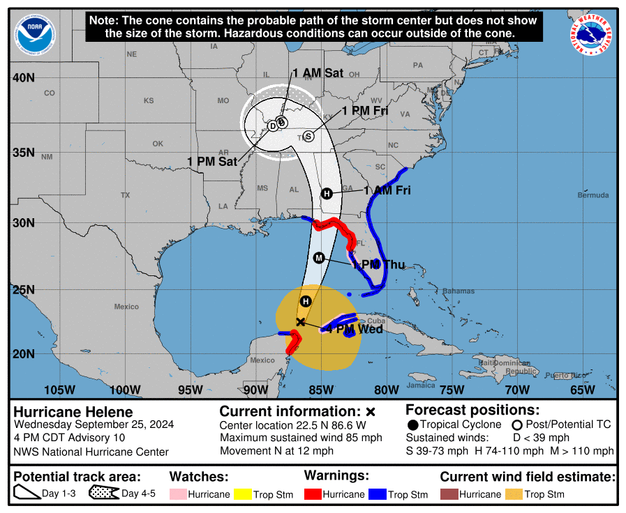 Hurricane Helene Latest Cone